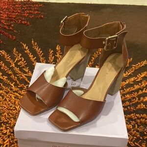 Madden Girl Brown Leather Ankle Strap Heels
